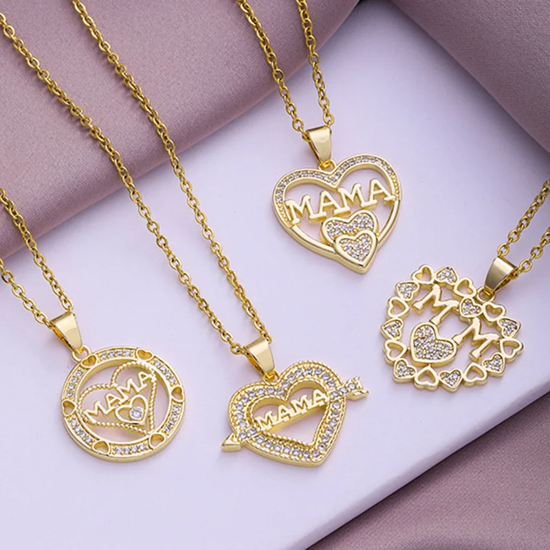 

Elegant Love Sparkling Zircon Jewelry Stainless Steel Hollow Heart Star Mom Mama Letter Pendant Necklace For Mother'S Day Gift