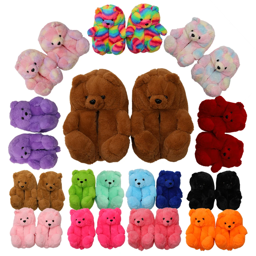 

Teddy bear slippers 2021 new arrival fuzzy teddy Wholesale Plush New Style Slippers House Teddy Bear Slippers for Women Girls, Shown