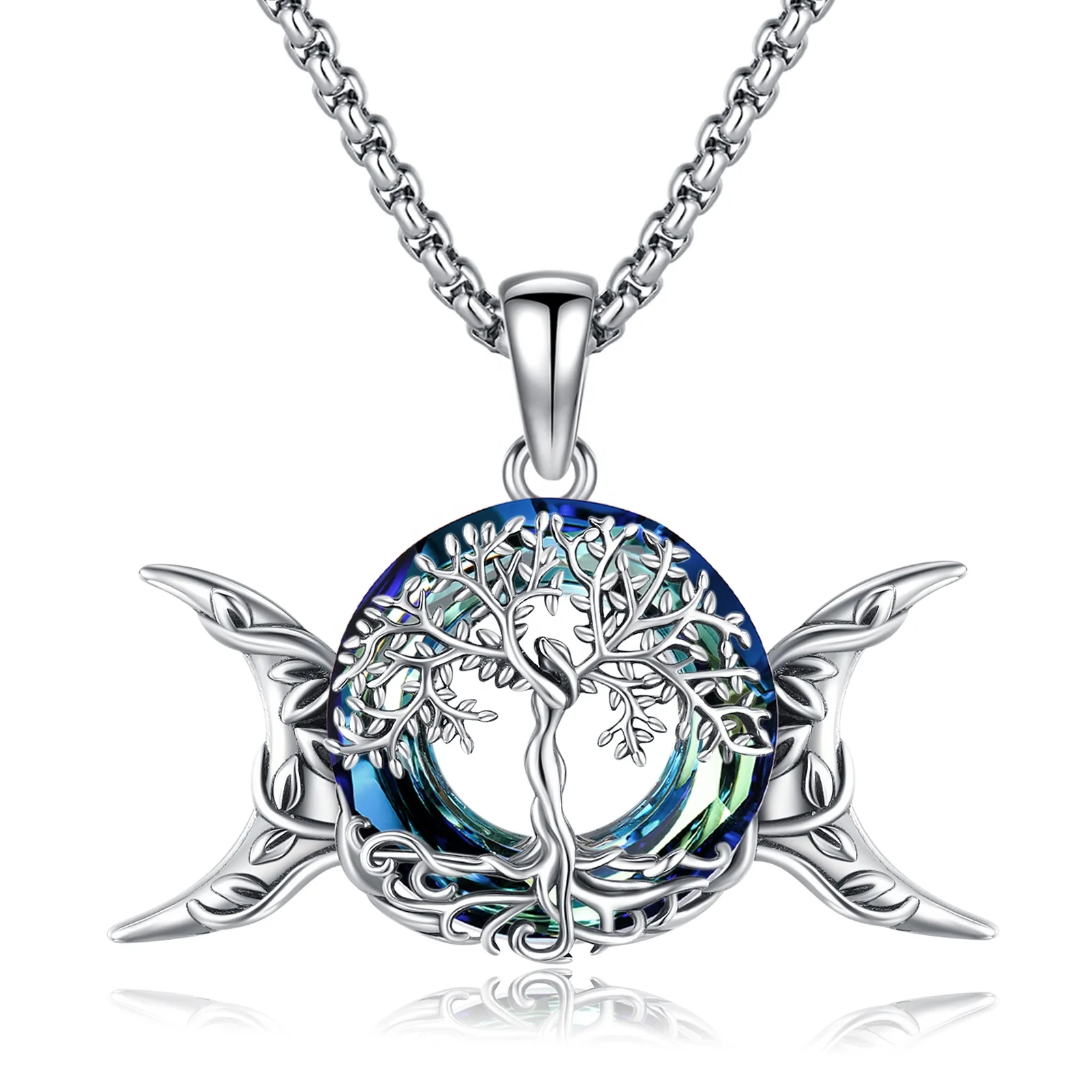 

Wholesale Piece 925 Sterling Silver Jewelry Triple Moon Goddess Pendant Necklaces with Austrian Crystal
