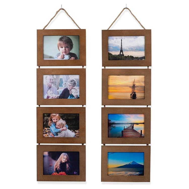 PHOTA 8 Opening Wood Photo Collage Picture Frame for 4x6 Inch Photos