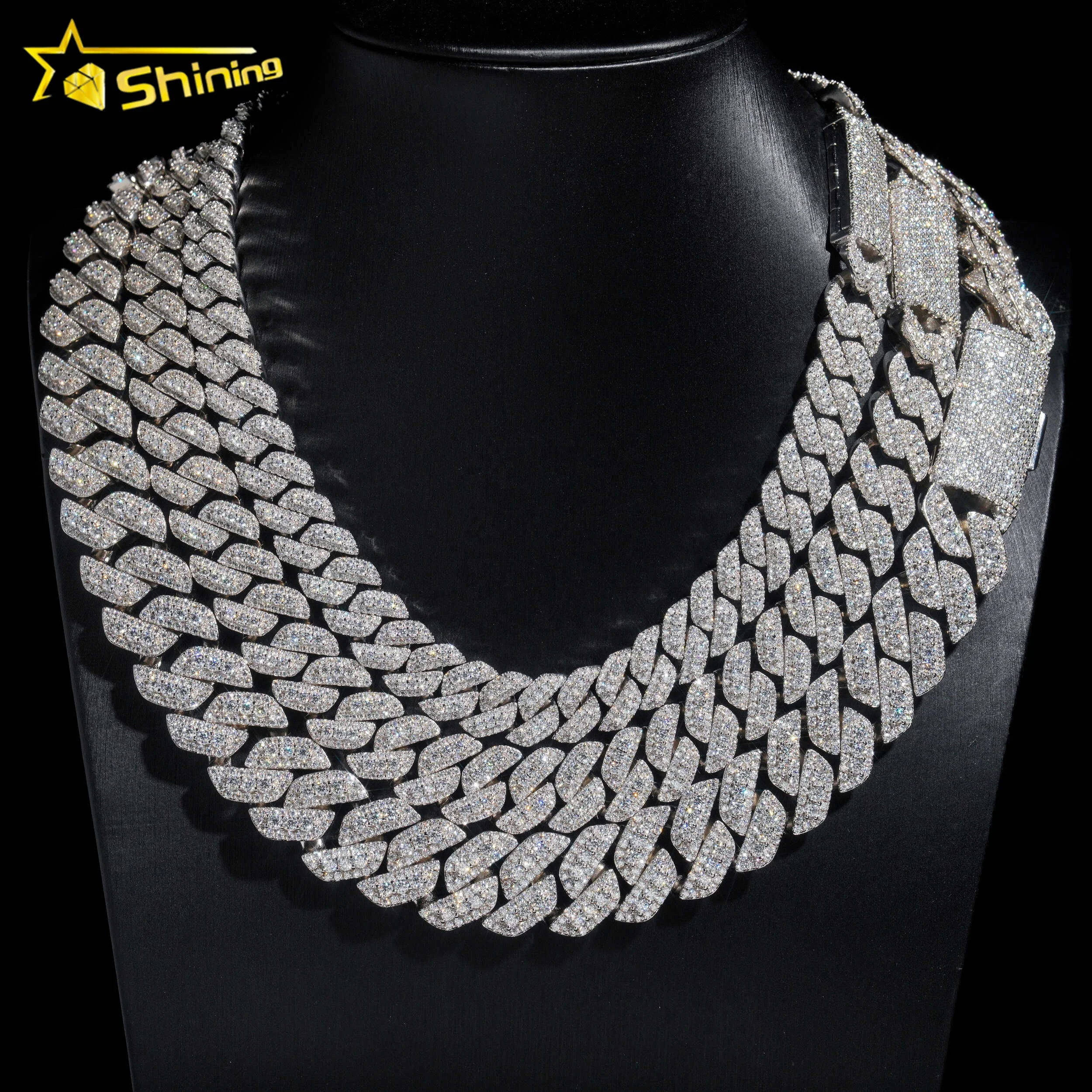 

12MM 15MM 18MM Wholesale price silver 925 vvs moissanite hip hop iced out diamond fine jewelry miami necklace cuban link chain