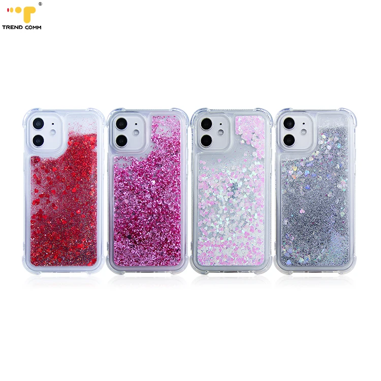 

Liquid Glitter Phone Case Bling Quicksand Cross Body TPU PC For iPhone 12 Pro Cover