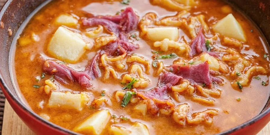 Bowl of steaming onion soup garnished with cheese and chives