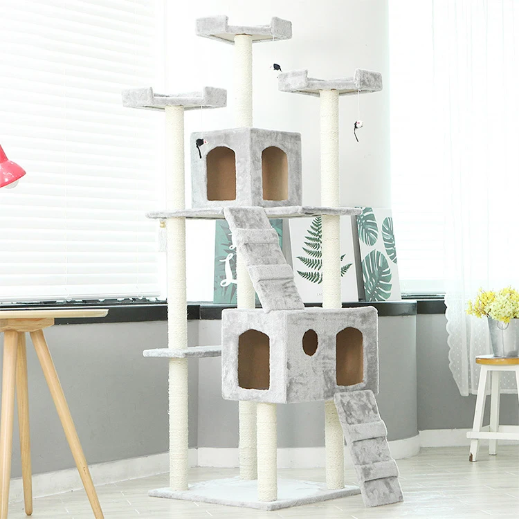 

Amazon hot selling large size wooden pet scratcher house tower condo cat tree, Picture