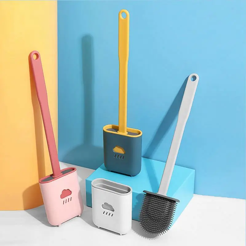 

TPR silicone brush head toilet brush no dead corner wash toilet brush household wall-mounted creative bathroom cleaning, Gray,blue,pink