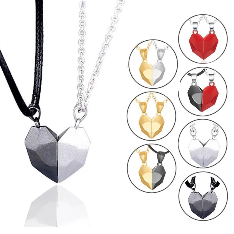 

Wishing Stone Couple Stitching Magnetic Magnet love heart necklace for valentines, As picture