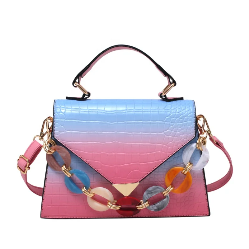 

2021 INS hot sale Newest fashion Gradient colorful Stone chain designer luxury purses and ladies flower vase handbags for women, As the picture show