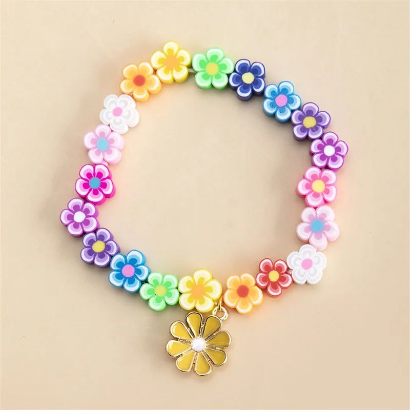 

Bohemian DIY Handmade Flower Polymer Clay Beads Bracelets For Kids Women Hand Alloy Enamel Daisy Charms Pendants Bracelets