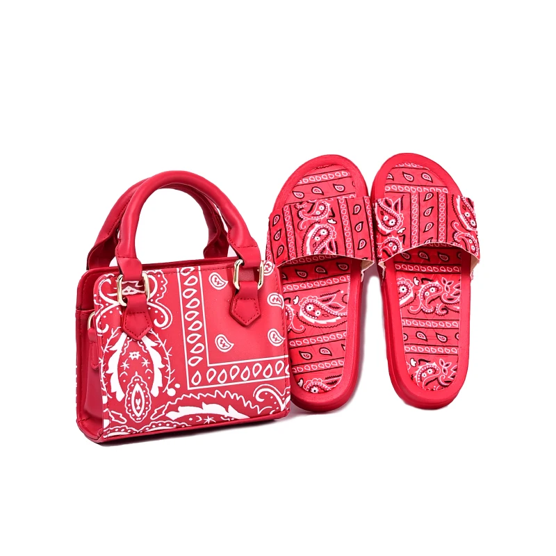

Papular Style Small Square Paisley Handbags Bandana Hand Bags Sandals For Women And Ladies With Bag Set, 5 colours
