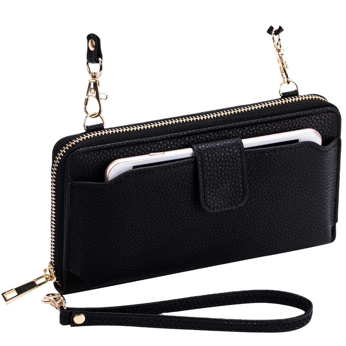 

RFID Women Wristlet Wallet with Cell Phone Holder Cross body Phone bag Zipper Around Purse New Arrival PU