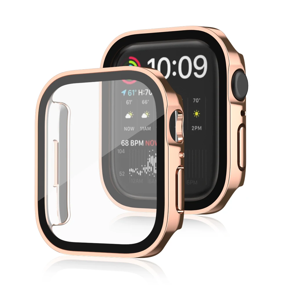 

Waterproof 49mm 45mm 41mm Electroplated Plating Tempered Glass Screen Protector Case Smart Watch Cover For Apple iWatch 8 7 6 5