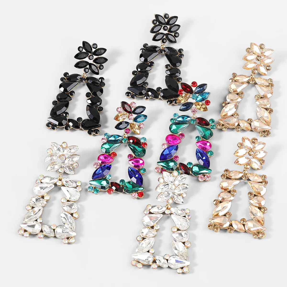

2022 Jewelry Trendy Fashion Flash Statement Geometric Multicolored Big Crystal Rhinestone Womens Drop Dangle Earrings Jewelry