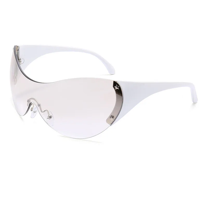 

90935 Oversized Silver Punk Sunglasses New Women Men One Piece Y2k Sun Glasses Fashion Eyewear Brand Designer Shades Glasses