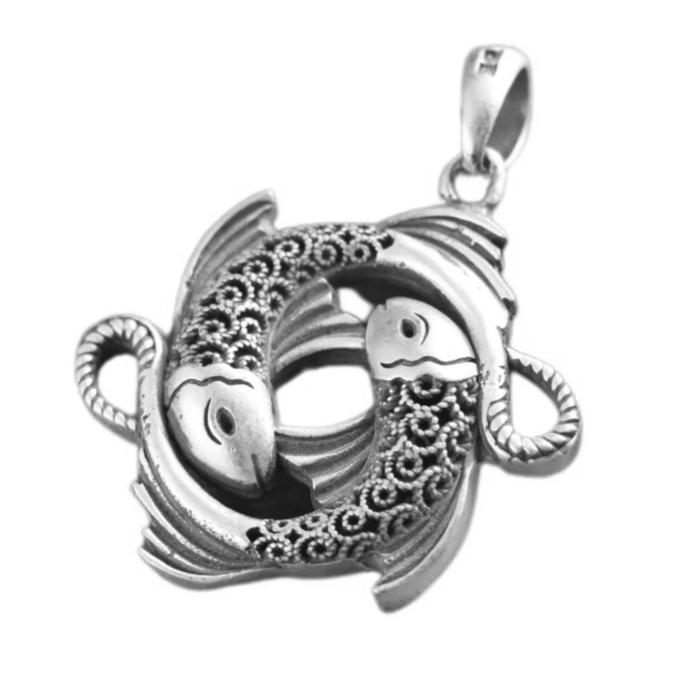 

Real 999 Sterling Silver Pisces Hollow Pendant Men's and Women's Personalized Gift Vintage Punk Fine Jewelry