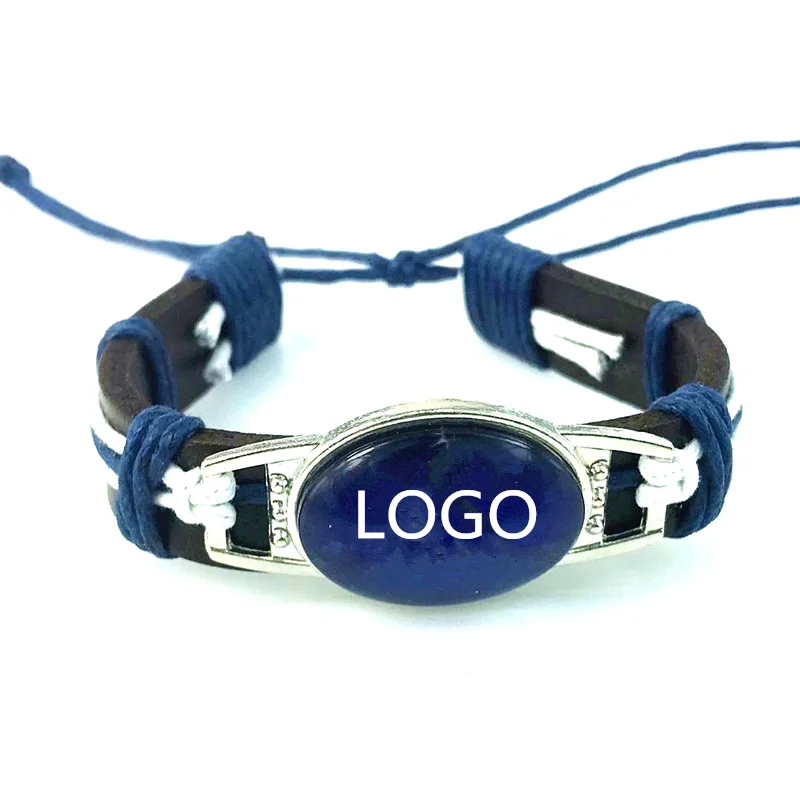 

2021 newest custom logo adjustable Vintage cowhide 32 teams leather bracelet, Team logo color