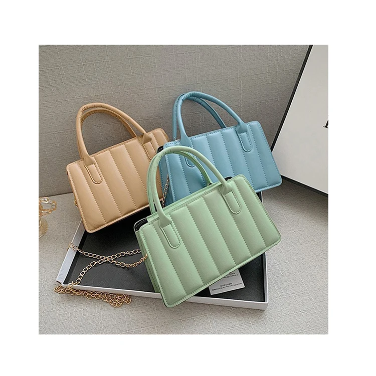 

Quilted Striped Chain Small Square Bags Handbags Korean Style Candy Color Shoulder Crossbody Bags For Women Leisure Female Tote