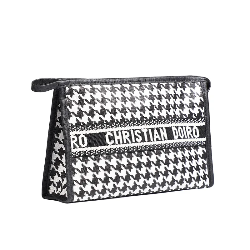 

Women Makeup Bag Girls Cosmetic Pouch Travel Storage Bag New design houndstooth PU leather Waterproof Portable Wash Handbag