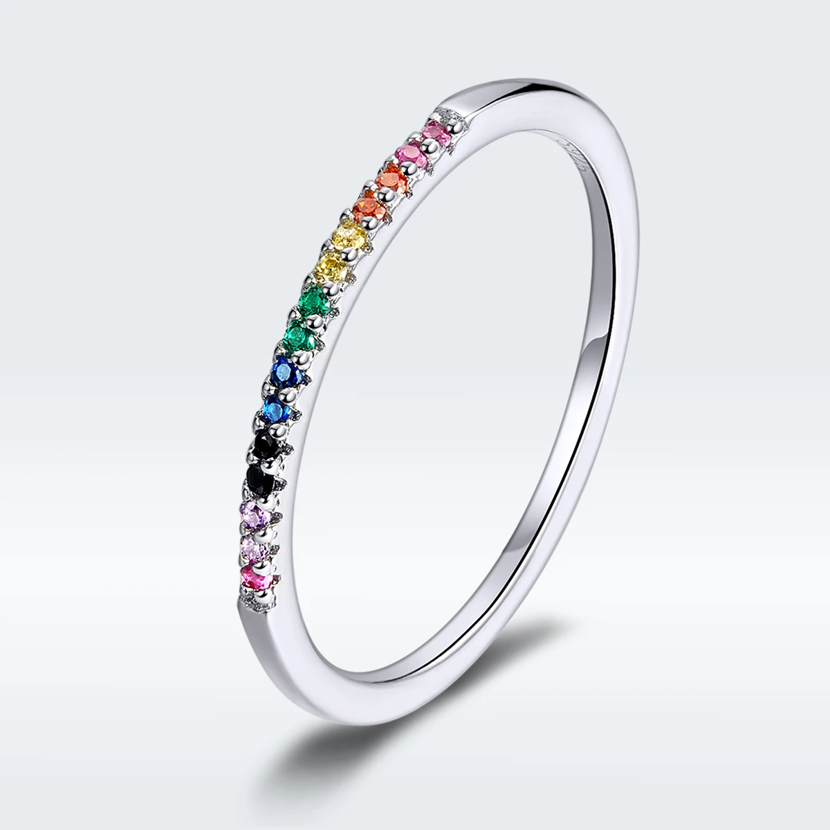 

925 Sterling Silver Rainbow Color CZ Stackable Finger Rings for Women