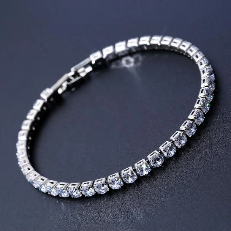 

Luxury 4mm Cubic Zirconia Tennis Bracelets Iced Out Chain Diamond Tennis Bracelet 925 Sterling Silver Jewelry