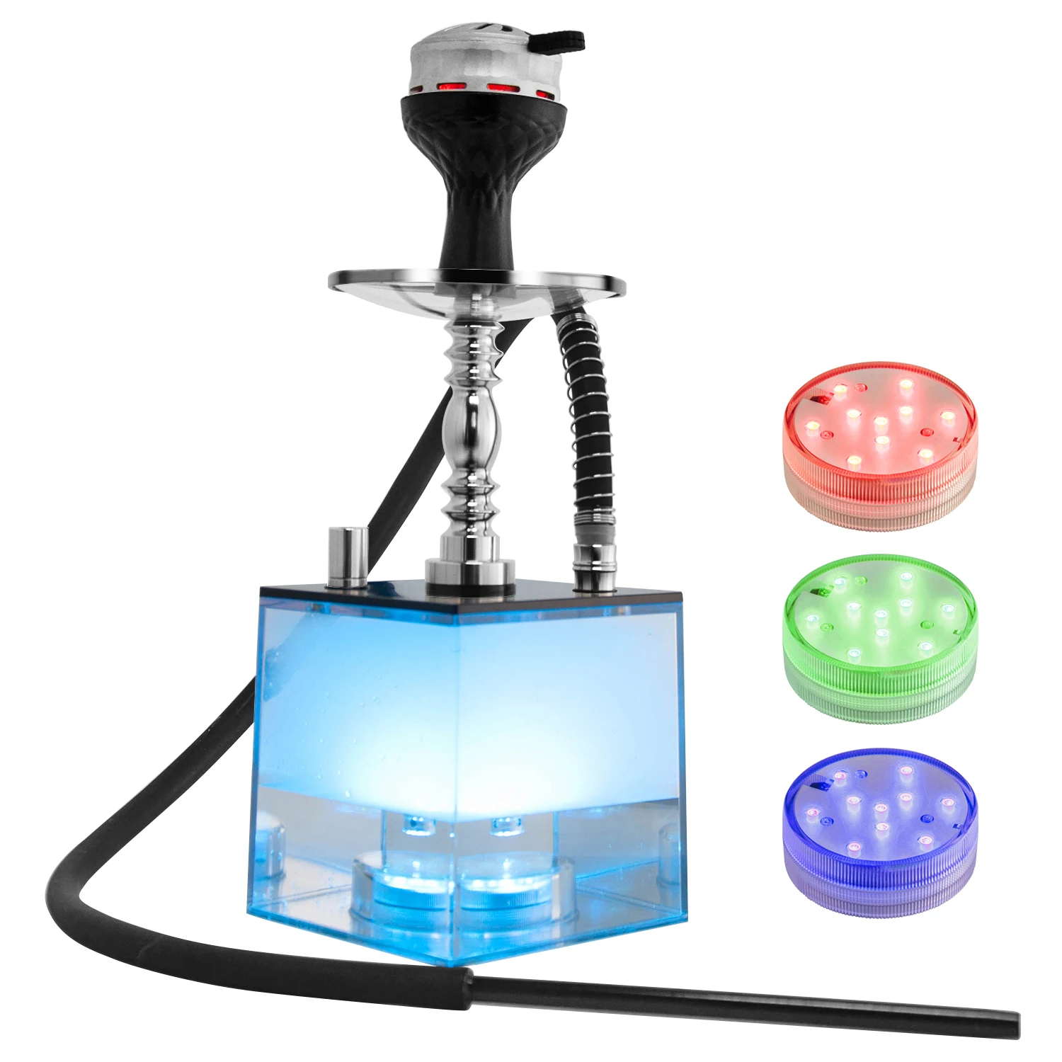 

Cheap wholesale custom Cube Deluxe Square Acrylic Plastic Hookah With Gorgeous Multicolor Led Light Narguile Shisha Hookah, Clear with led