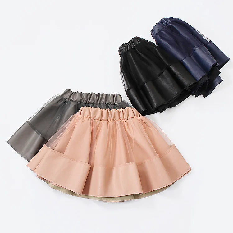 

Girls Skirts New Brand Children's Clothing Kids Pleated Skirt For 3-10Y Casual Solid PU Leather Baby Girl Skirts, Customized