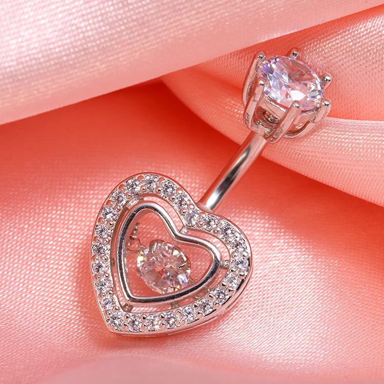 

unique fashion heart shape women belly button ring navel dangle Grace wedding s925 Navel Ring Body Piercing Jewelry
