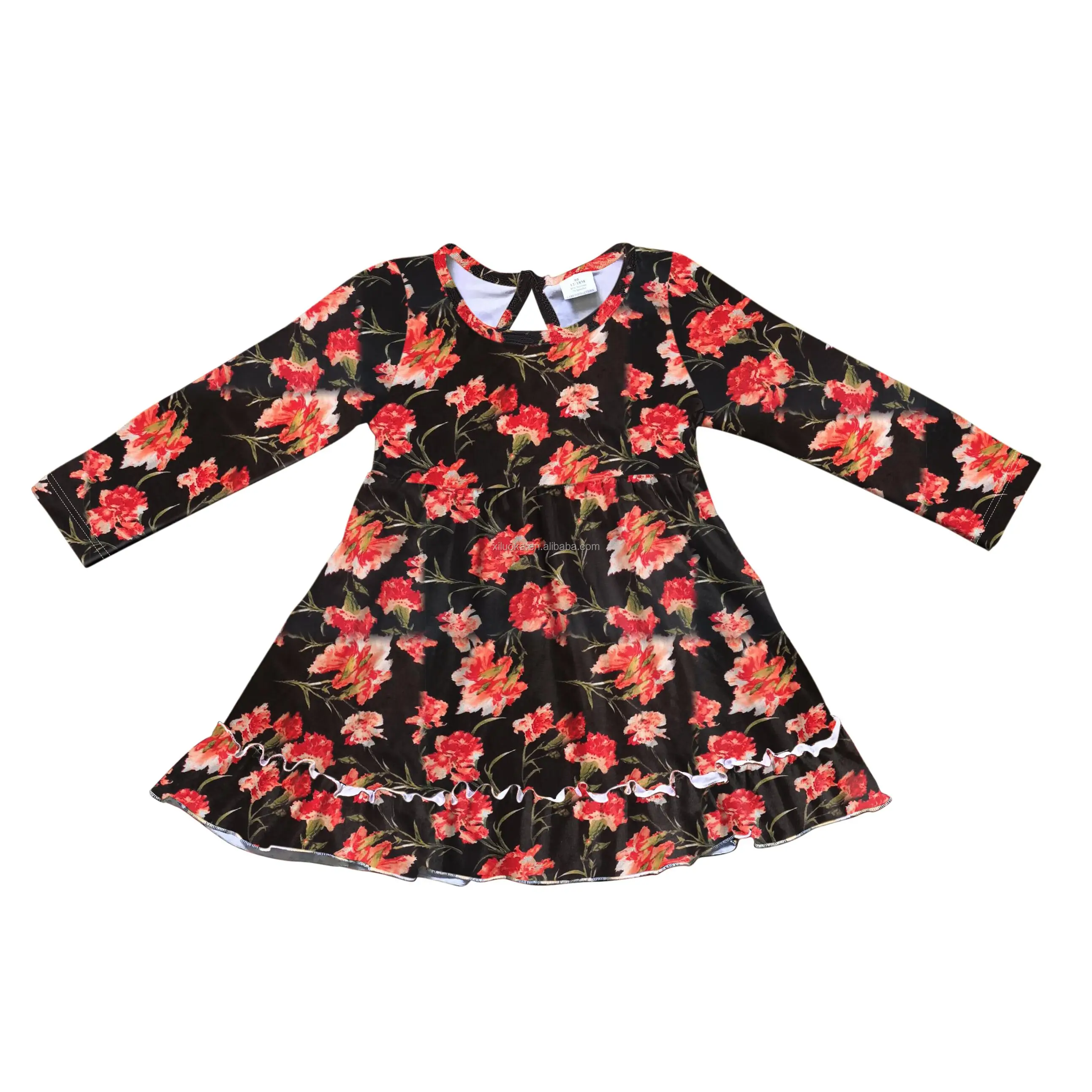

Long Sleeve Boutique Kids Clothing Baby Soft Wear Milk Silk Floral Girl Dress, Picture