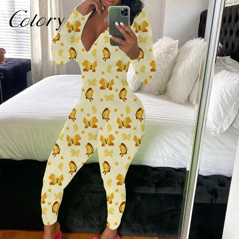 

Colory Custom Logo Women Warm Sleepwear Sexy Onsie Pajamas Onesie Butt Out, Customized color
