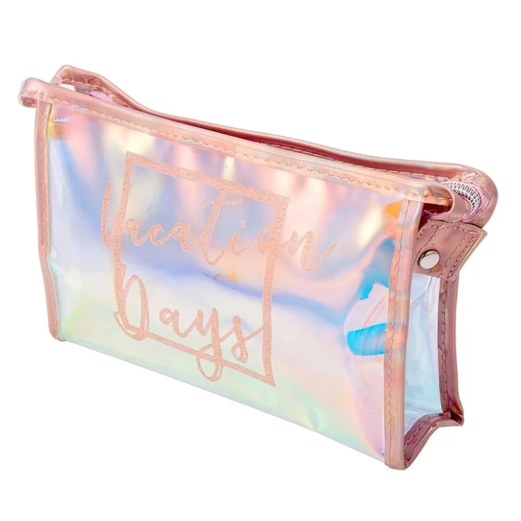 

Women Travel PVC Make Up Bag Laser Hologram Transparent Zipper Cosmetic Toiletry Storage Bag Case Mini Wash kit Organizer Pouch, Pink