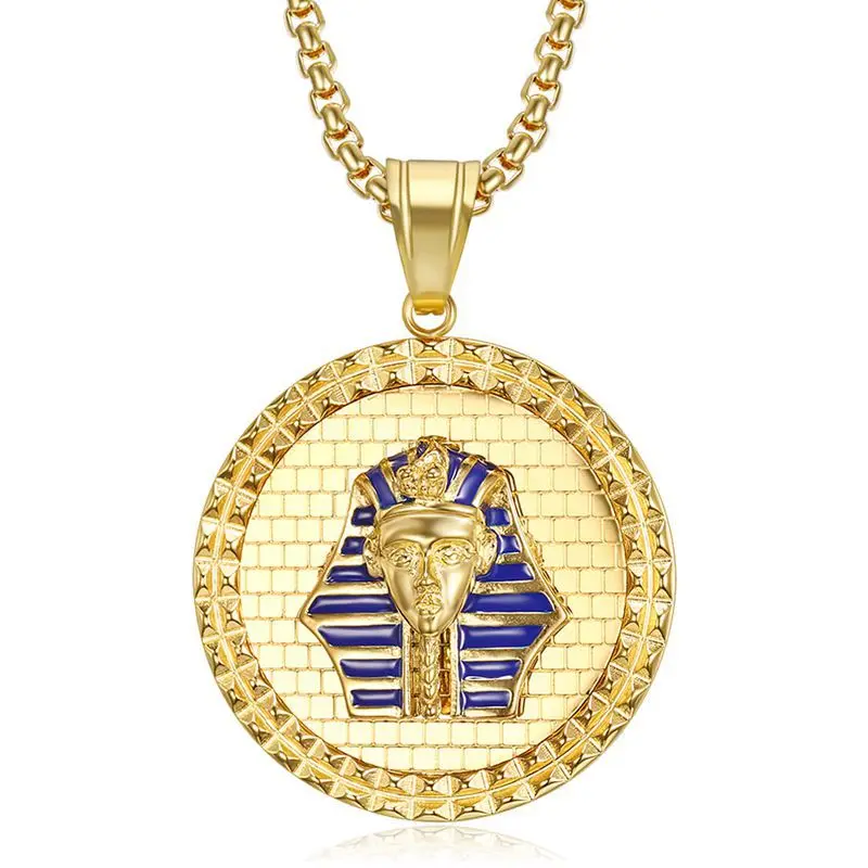 

RFJEWEL 2021 New Arrival Stainless Steel Gold plated Egyptian pharaoh pendant pendant Hip Hop for men's jewelry