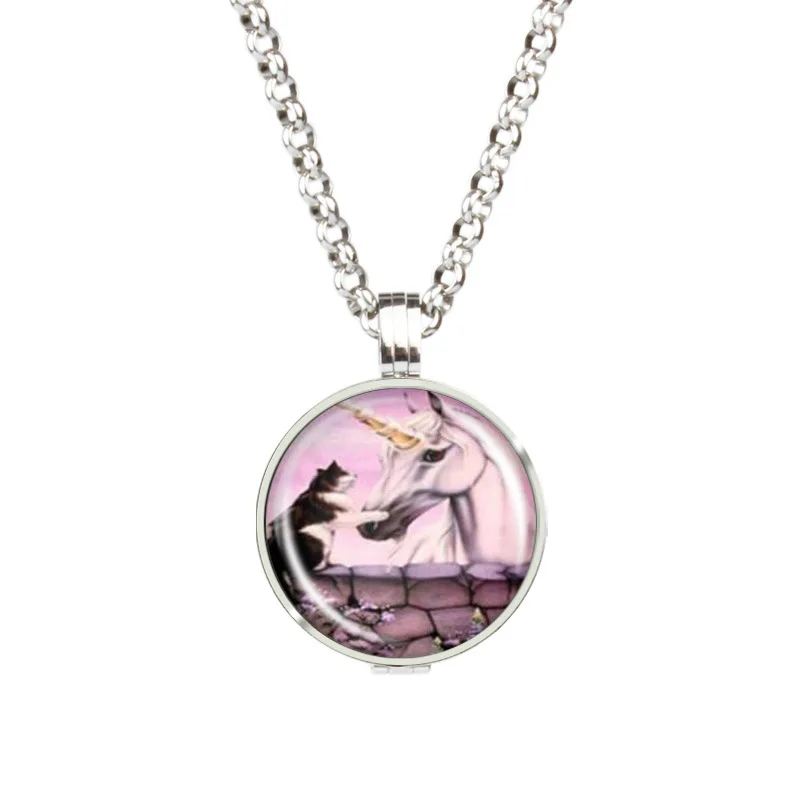 

High Quality Dainty Oil Drip Perfume Diffuser Photo Frame 316L Stainless Steel Jewelry Horse Sagittarius Unicorn Locket Necklace, Silver