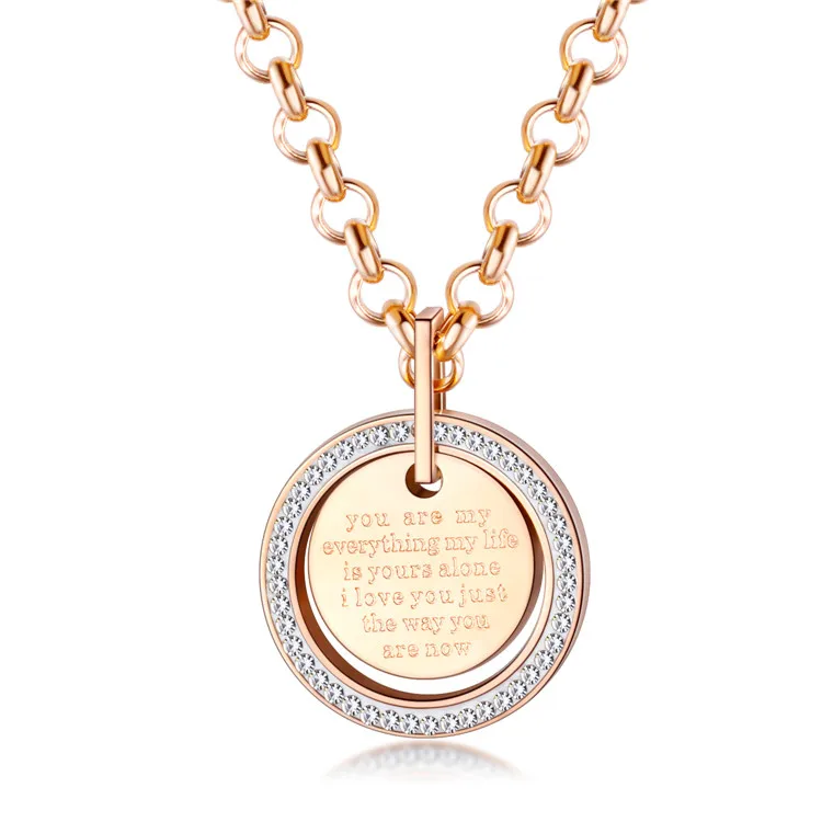 

Hot Sale CZ Stone Pendant Rose Gold Engraving Custom Logo Coin Necklace Bijoux Acier Inoxydable