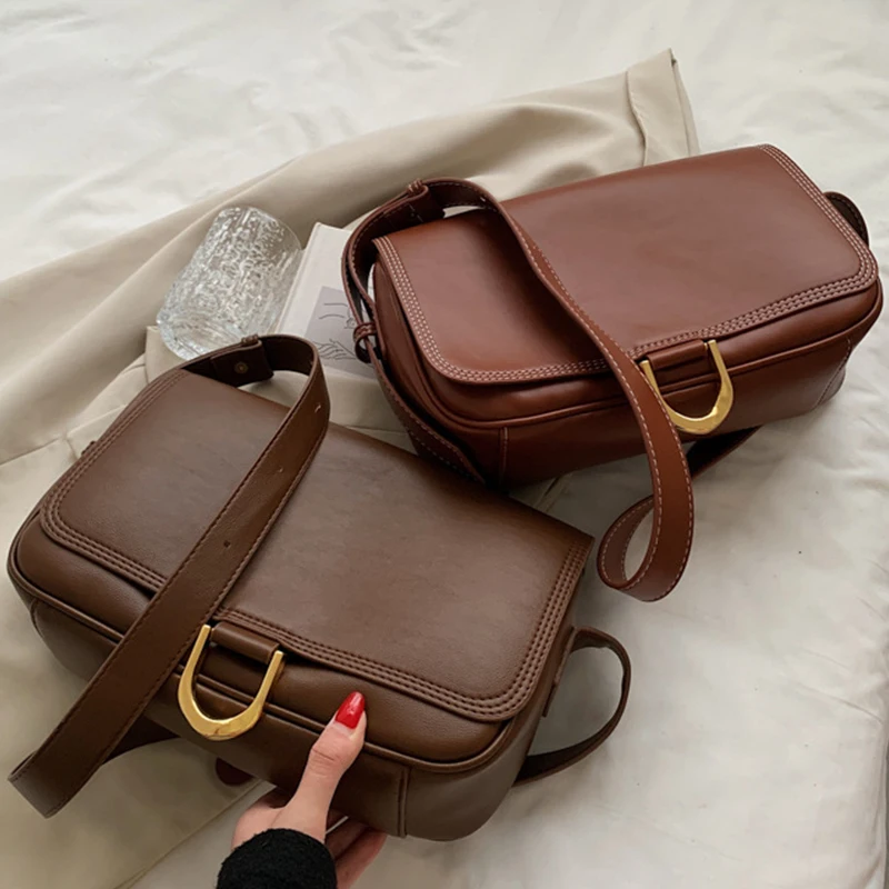 

Autumn winter vegan leather retro brown fashionable messenger bags ladies designer handbags, Customsized