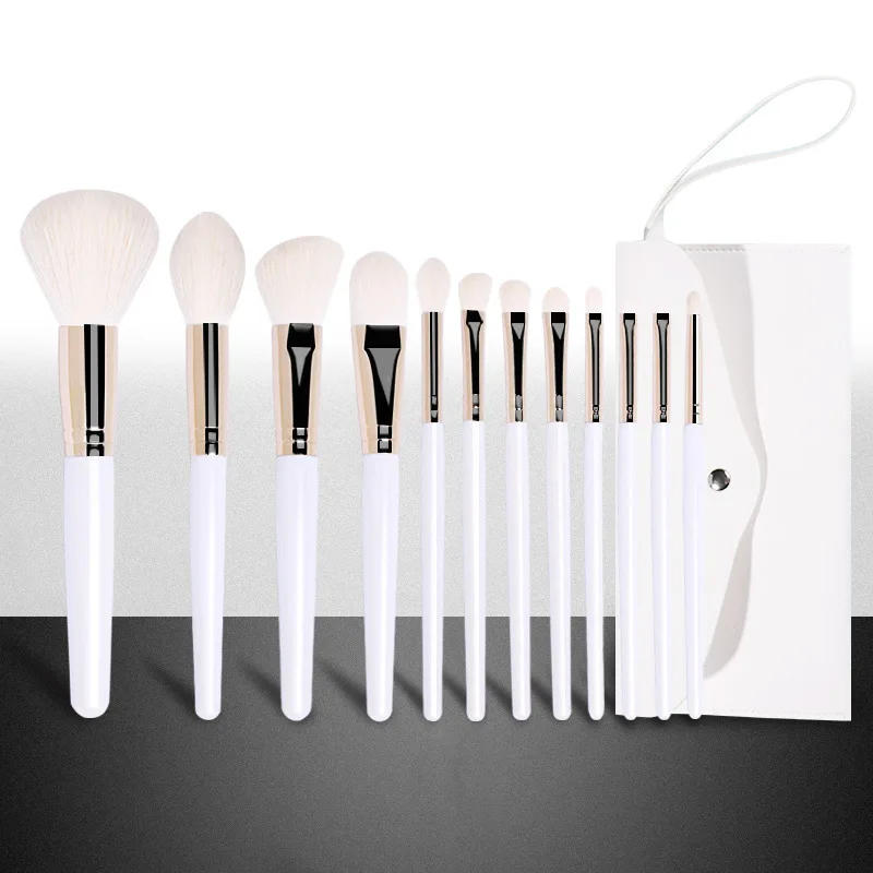 

12pcs White Synthetic Hair Wooden Cosmetic Brushes