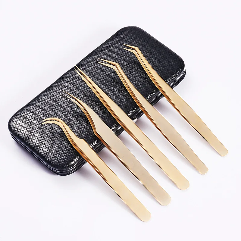 

Hot Sale Eyelash Grafting Tweezers Gold Color Metal Boxes