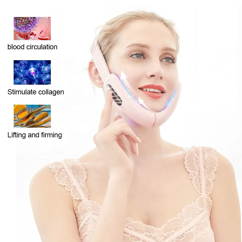 

Electric V-Face Shaping Massager Skin Tightening Device EMS Facial Massager Microcurrent Face Lift Device, White, pink