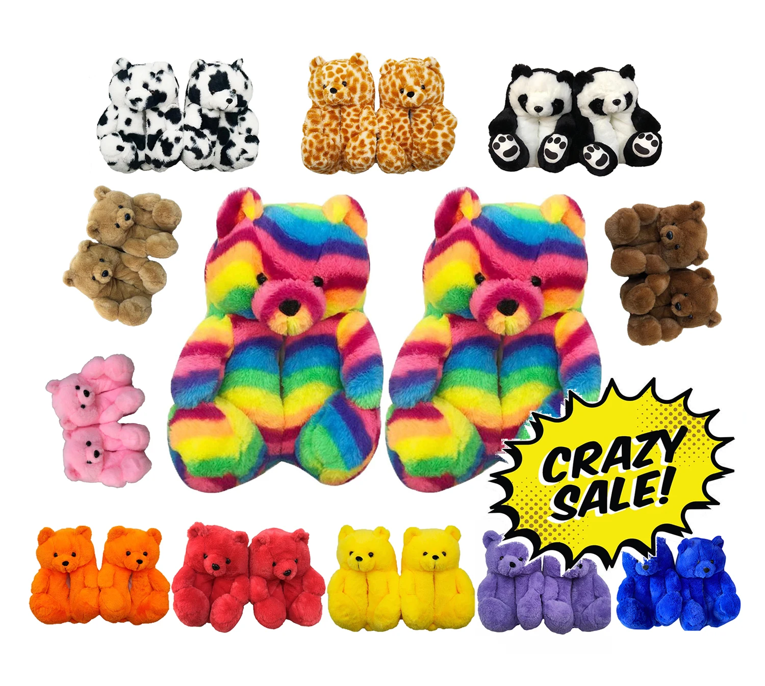 

Cute family indoor fashion fur slippers 2021 rainbow fluffy home slippers house mommy and me teddy bear slippers with free size
