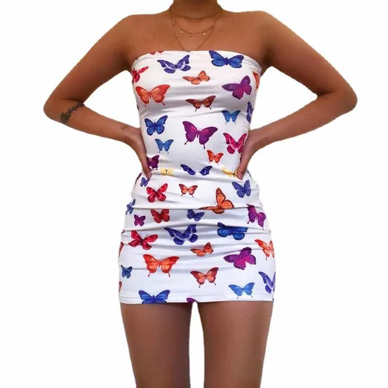 

New Products Women's Strapless Tube Top Skirt Sexy Tight-fitting Hip Skirt Print Dress Summer