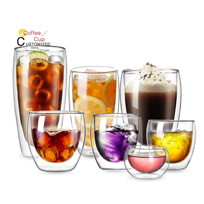 

Wholesale Customized Double Wall Borosilicate Glass Coffee Cup for Latte Tea Mugs