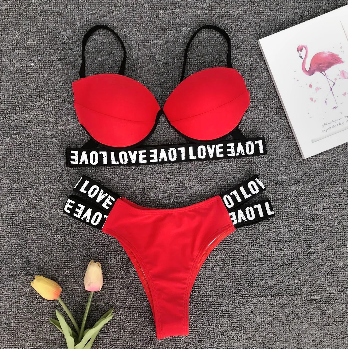 2019 Fashion Swimwear New Beachwear Popular women's Hard pack love bikini split two pieces swim wear