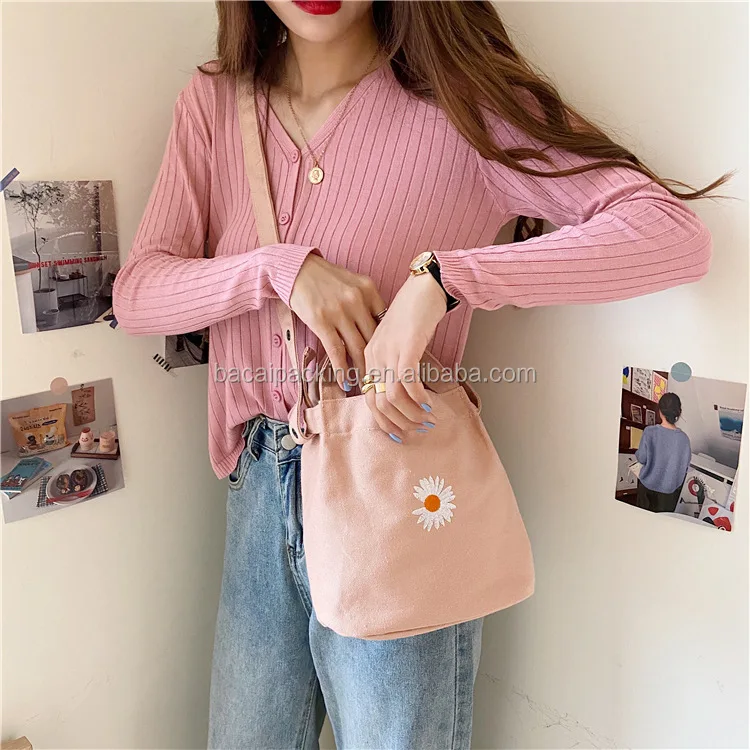 

Hot sale fashion tote bag daisy design cotton canvas bag