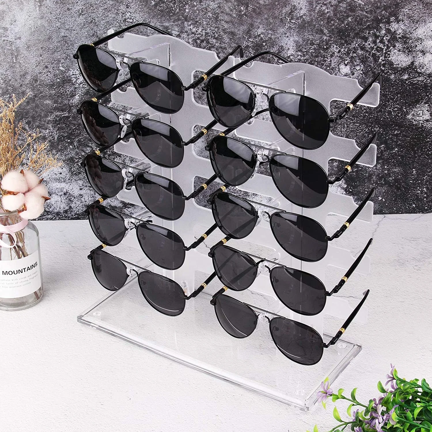 

2 Row Sunglasses Rack Holder Glasses Display Stand Transparent sunglasses organizer, Clear