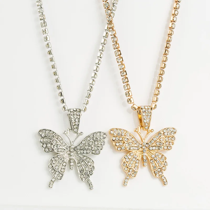

Cheap Price Zinc Alloy Real Gold Plated Crystal Rhinestone Butterfly Pendant Necklace For Women Girls New Year Gift, As picture