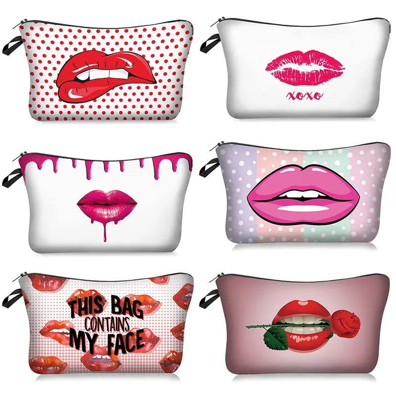 

Fashion design small women custom lip logo pu leather makeup bag promotion gift travel cosmetic storage pouch bag for lady