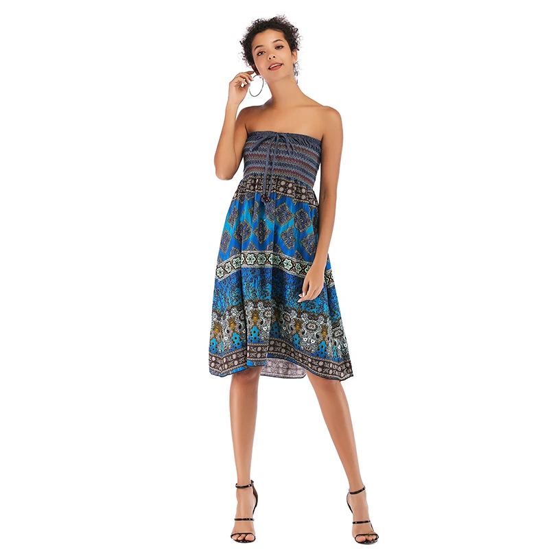 

Two wearing bohemian dresses women casual dresses skirt tube top dress