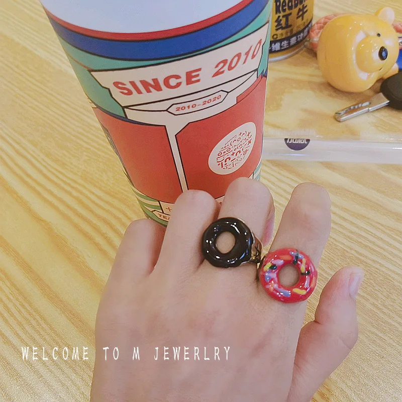 

JUHU Fashion Hot Donut Ring Korea Cute Open Ring INS Couple Niche Design Alloy Jewelry
