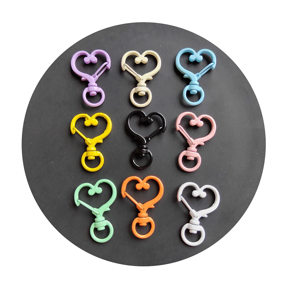 

100Pcs/lot Colorful Love Heart Lobster Clasp Hooks DIY Keychain Keyring Toy For Findings Jewelry Making Supplies
