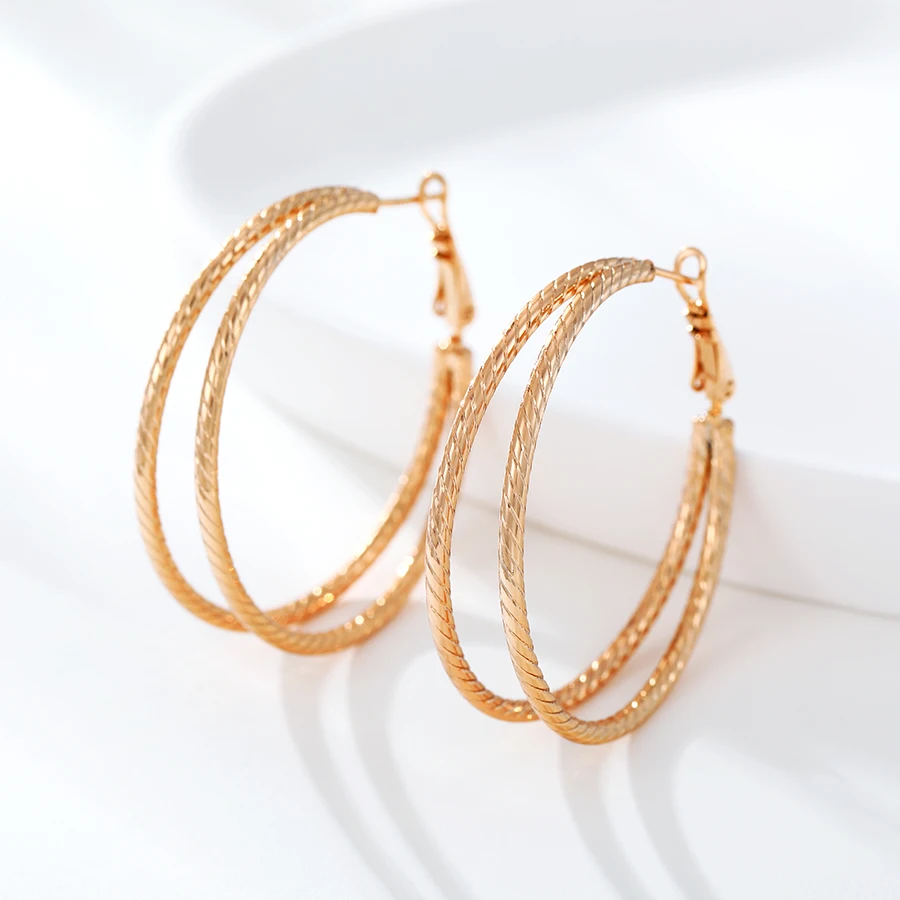 

X000777804 XUPING Jewelry Fashionable 18K Plated Jewelry Double Rings Gold Hoop Earrings Women Luxury Copper Earrings