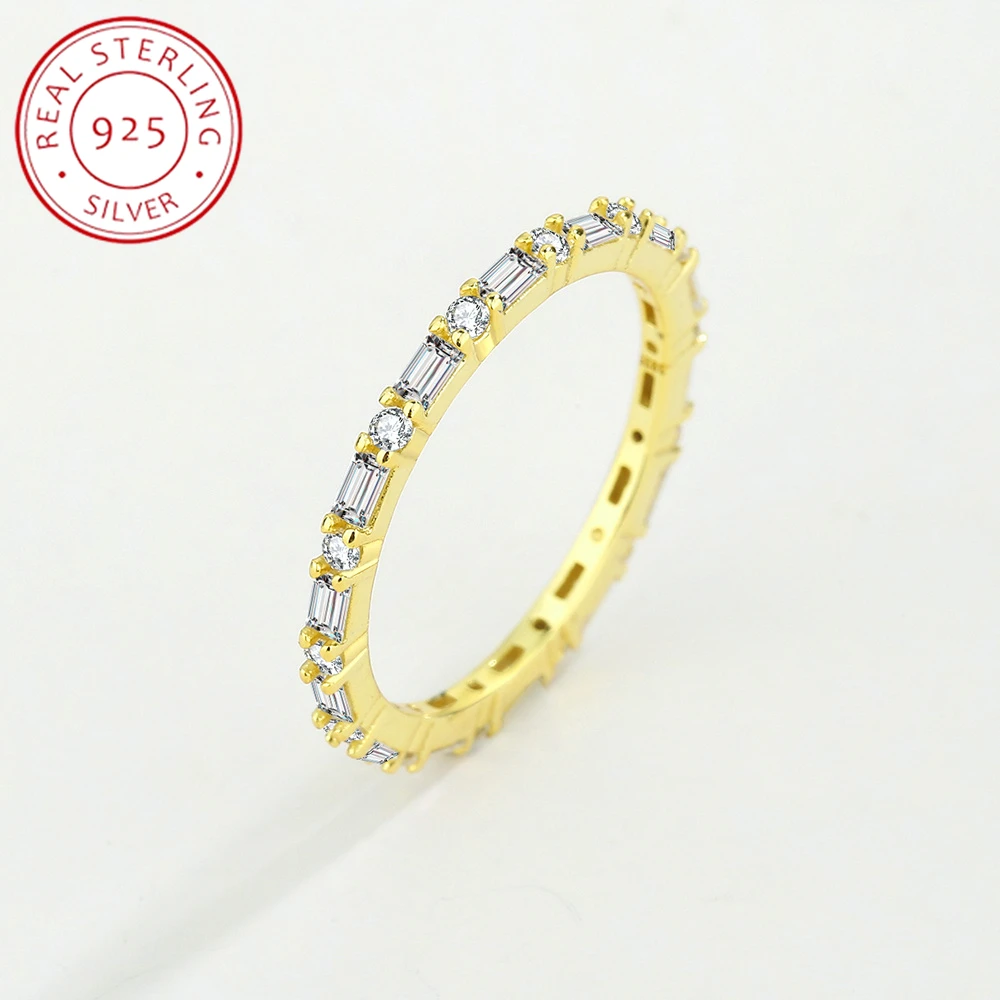 

Elegant Jewelry 925 Sterling Silver Small Zircon Wedding Engagement 18k Gold Eternity Band Rings Jewelry For Women