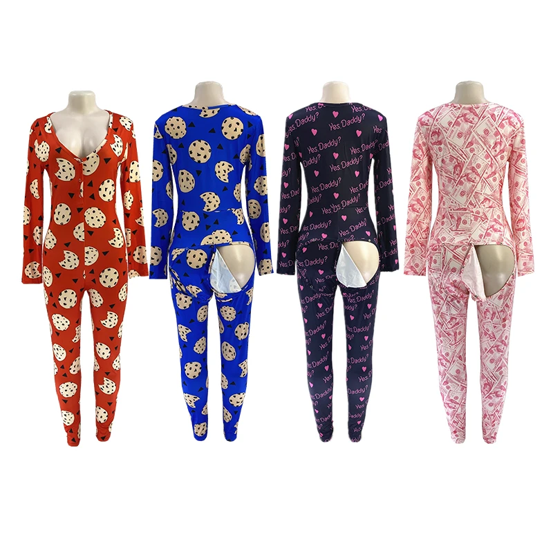 

Factory Hot sale long pants onesie with butt flap for women butt flap onsies, 4 color